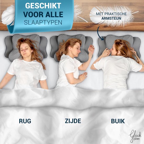 Oreiller orthopédique Glückstoff pour les douleurs cervicales, en mousse à mémoire de forme - Hypoallergénique, oreiller ergonomique, pour les douleurs cervicales et dorsales, adapté à toutes les positions de sommeil, livré avec un sac en jute