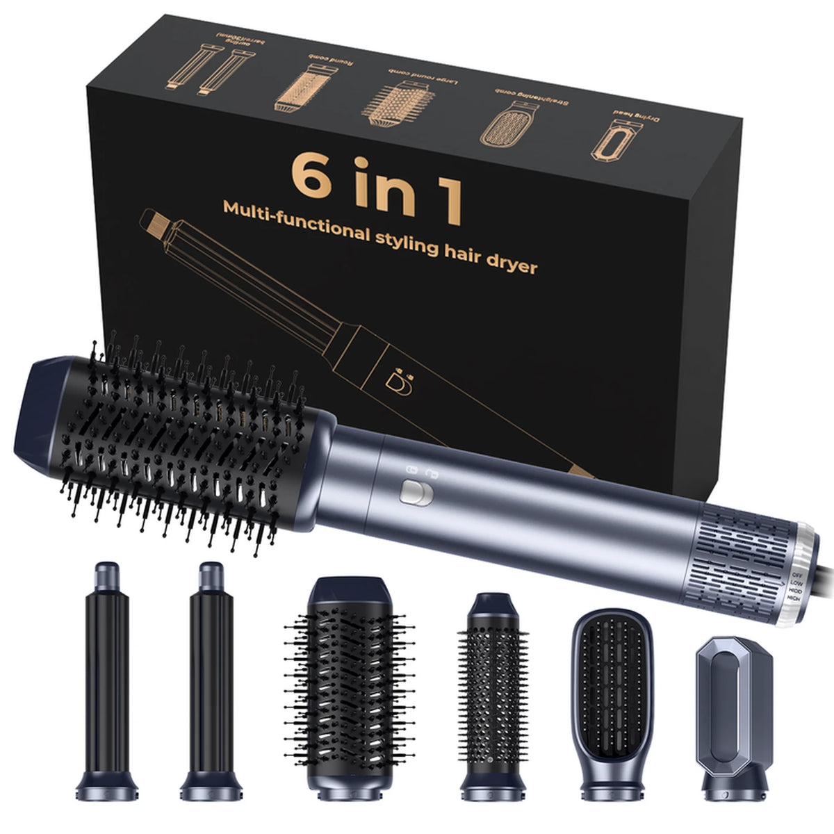 Atopskins Appareil de coiffure 6 en 1 Volume & Brillance - Sèche-cheveux, brosse à boucler et brosse à lisser
