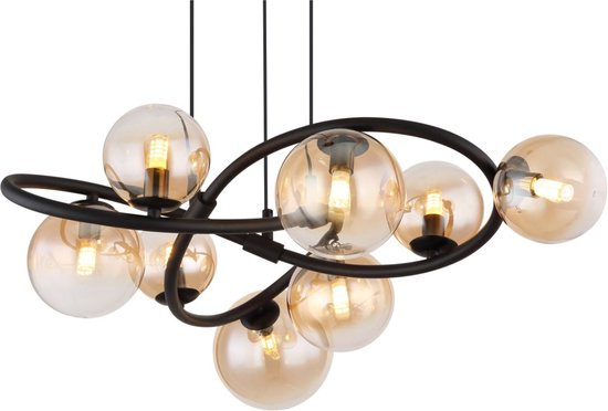 Globo - lampe suspendue - Tuberius - laiton noir - verre métal - Ø 65cm - G9 - 56141-8H