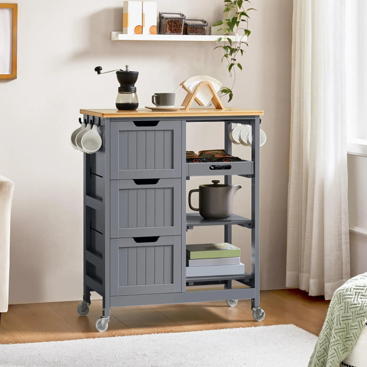 Chariot de cuisine Yaheetech à 3 tiroirs et roulettes - 67 x 37 x 84,5 cm - Gris foncé
