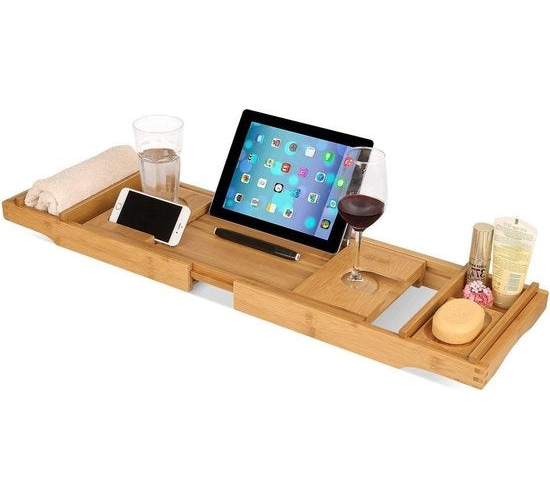 Planche de bain LifeGoods - extensible - pour salle de bain - 74,5 à 108,5 cm - avec support - Bois