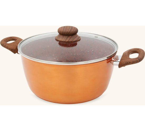 Casserole Livington Copper & Stone | Casserole de 4 litres | Set de casseroles avec couvercle de 24 cm | Revêtement antiadhésif | Revêtement intérieur en pierre pour une répartition parfaite de la chaleur | Compatible avec tous les types de cuisinières