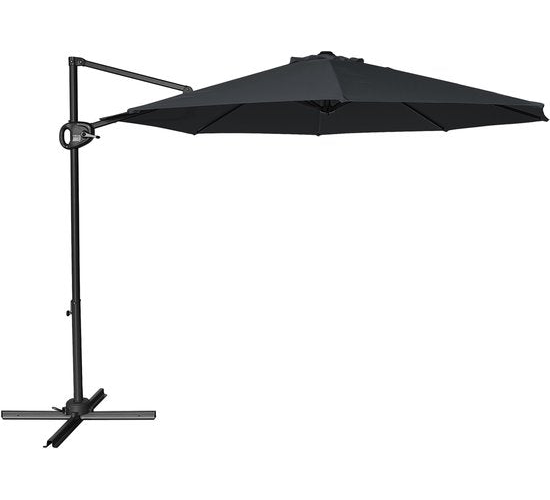 Parasol suspendu AXI Solea Ø 300 cm anthracite/gris, housse incluse – Armature thermolaquée avec pied en croix – Rotation à 360° – Toile anti-UV