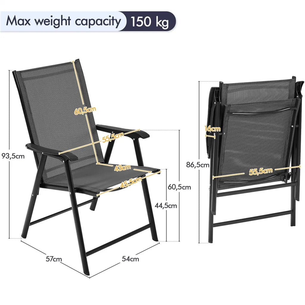 Yaheetech Garden Chairs Set of 2 - Black - Chaises pliables à haut dossier 54 × 57 × 93.5 cm - Capacité de charge maximale 150 kg