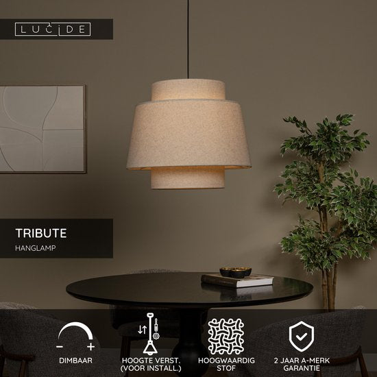 Lucide TRIBUTE - Suspension - Ø 60 cm - 1xE27 - Beige - Japandi