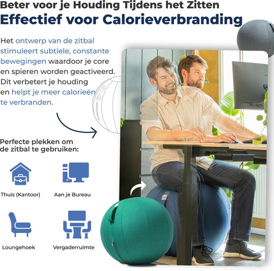 Ballon de siège Backerz 65 cm - Ballons de siège avec housse en lin - Chaise de bureau ergonomique pour le bureau et la maison - Ballon de yoga de luxe - Vert