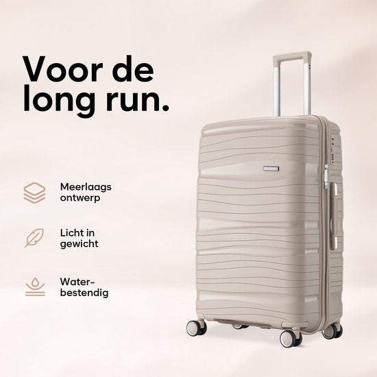 SKYCASES Travel One – Valise de voyage moyenne de 24 pouces – Serrure à combinaison – 41 x 24 x 69 cm – 68 L – Légère, étanche et résistante – Beige