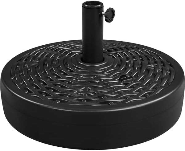 Pied de parasol Yaheetech aspect rotin, à remplir d'eau ou de sable – compatible avec les mâts de parasol de Ø 38/48 mm – Ø 50 x 30 cm – noir