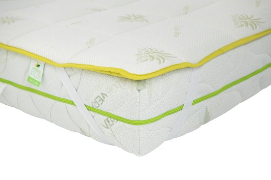 Protège-matelas Aloe Vera - Vitality Pur - Confort supplémentaire et protection du matelas - 160x200 cm - Blanc et jaune