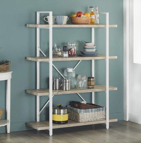 Armoire murale Sturdy, Bibliothèque ouverte, Design industriel - 105x32x140 cm, Blanc