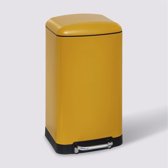Poubelle/poubelle à pédale 5Five - jaune - métal - 30 litres - 34 x 32 x 61 cm - cuisine