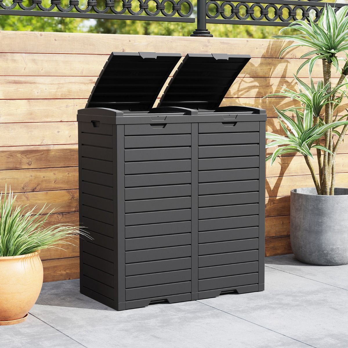 Poubelle Coast - double couvercle - bac amovible - noir - 77 x 40 x 86 cm
