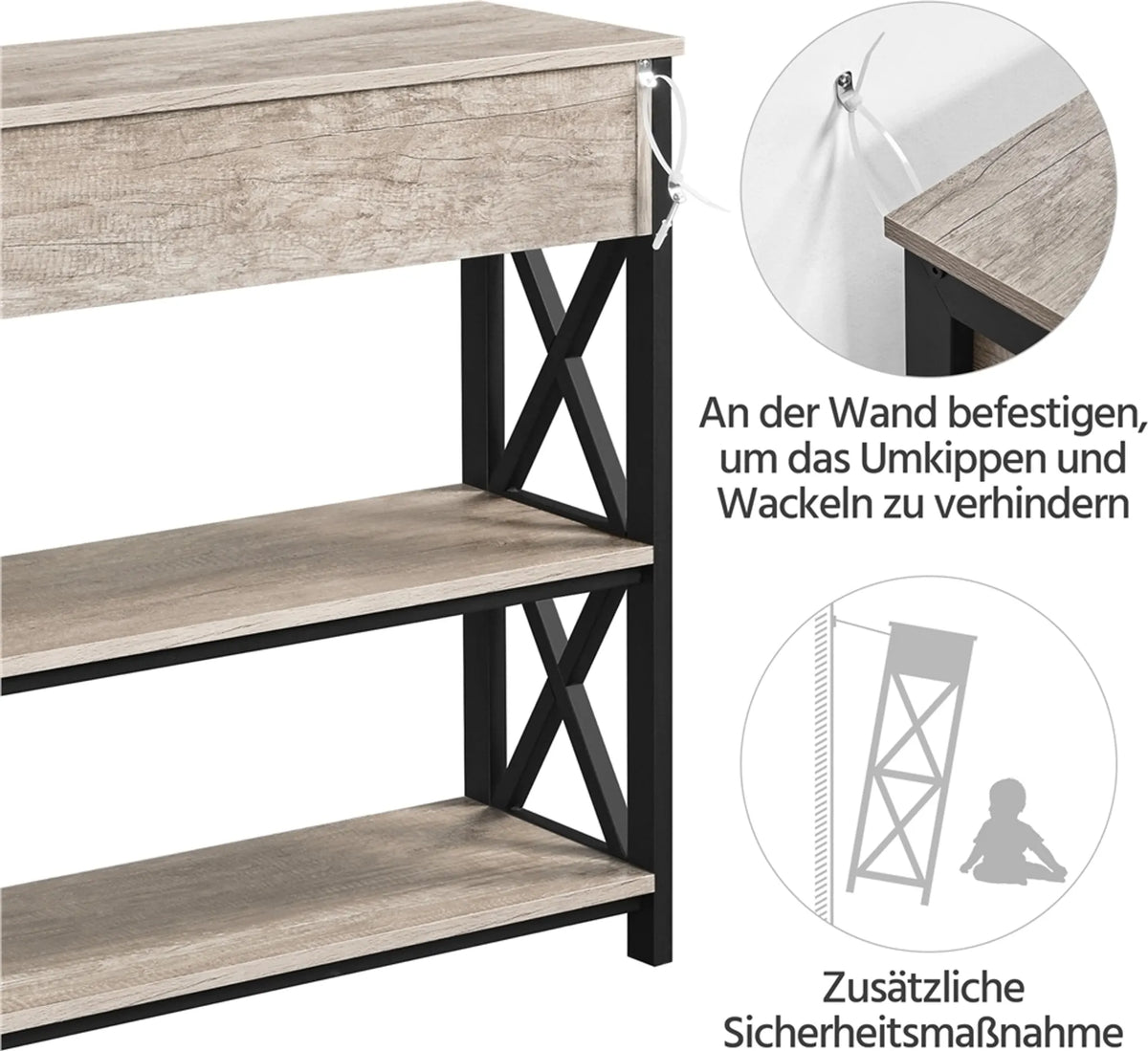 Table murale Yaheetech 80 x 29,5 cm avec tiroir coulissant et 2 étagères – Gris – MDF et métal