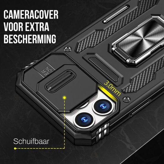 Podec Case suitable for iPhone 12 Pro Black Phone Case - Anti-Shock Case Cover Hybrid Armor Case with Kickstand Ring with Screen Protector