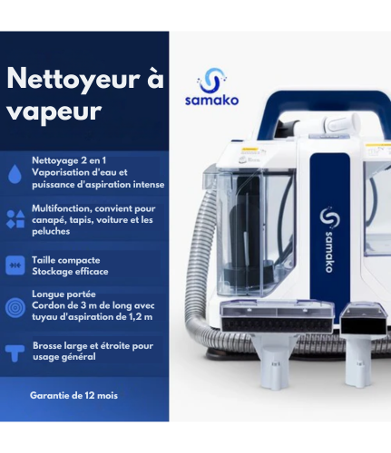 Nettoyeur à vapeur pro - Samako - canapé, tapis, sol - Avec brosse supplémentaire - Bleu/Blanc