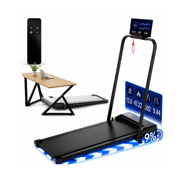 Tapis de course électrique Sportfloww - 1-12 km/h - Inclinaison de 9 % - Pliable - Application et télécommande - Noir