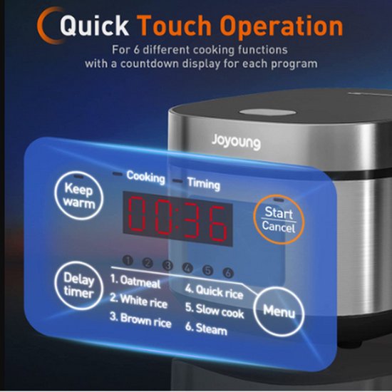 Joyoung - Cuiseur à riz/cuiseur vapeur multifonction 4 L - Appareil de cuisine domestique intelligent et automatique - Cuisinière - Cuisson électrique - Appareil électroménager - Acier inoxydable