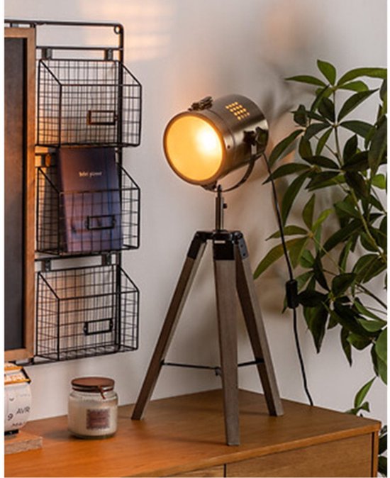 Atmosphera - Lampe industrielle - Métal - Bois - Noir - 68 cm