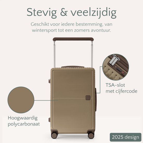 Skycases City Walker - Bagage à main Valise - 34L - Léger et solide - Roues pivotantes à 360° - Verrouillage TSA - Housse de protection incluse - Compact et spacieux - Champagne