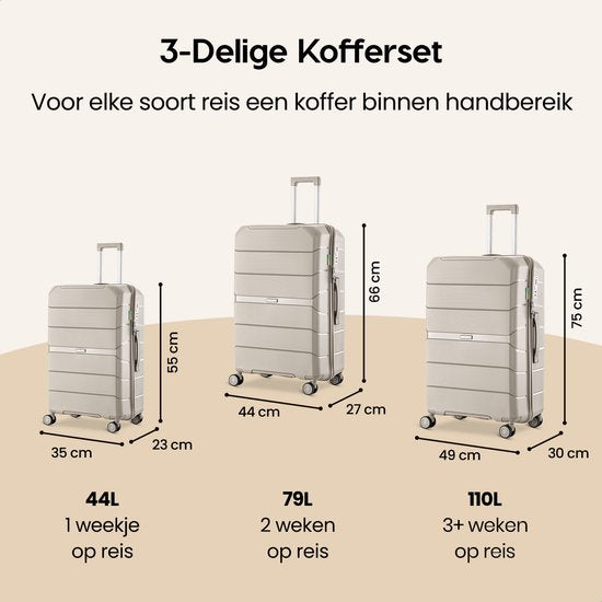 SKYCASES Urban Adventurer - Grande valise de voyage - Serrure à combinaison - 49 x 30 x 75 cm - 110 L - Grande valise à roulettes XL - Roulettes Spinner et cadenas - Beige