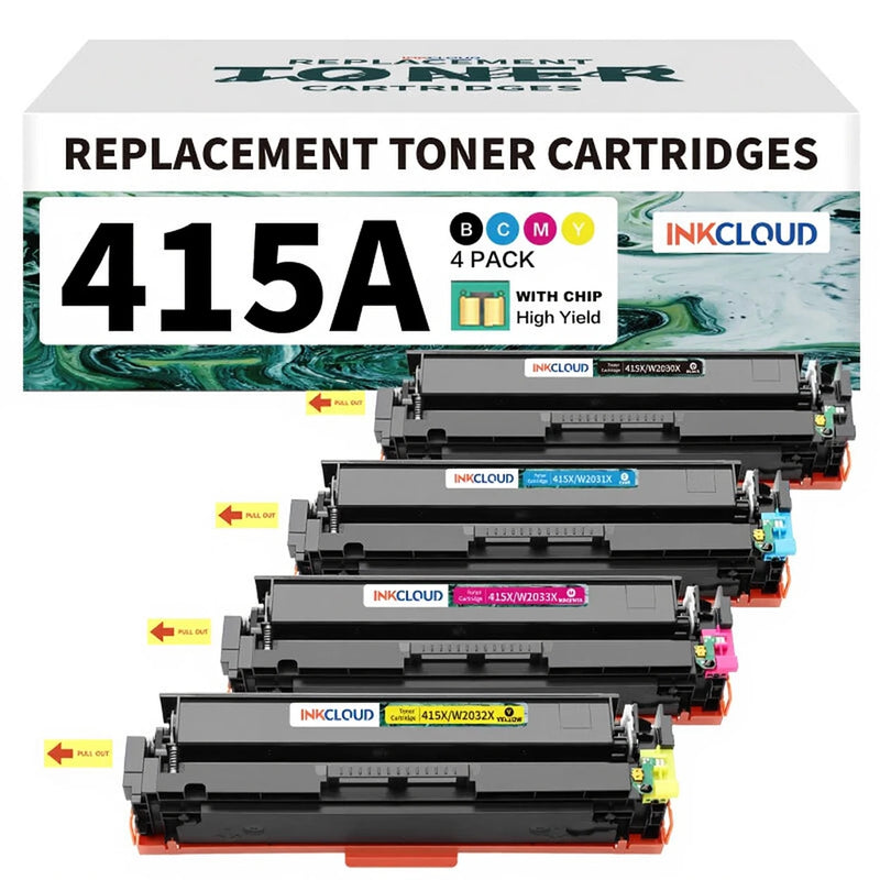 Ensemble de cartouches d'encre Inkcloud 415A avec puce - 4 couleurs - Compatible avec les modèles HP M454 et M479fdw