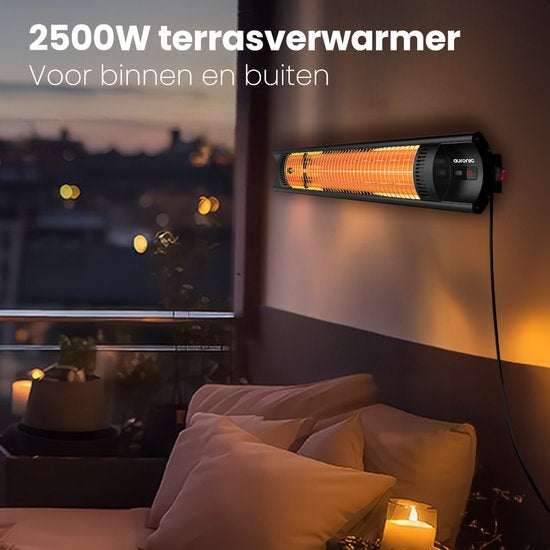 Auronic Chauffage de terrasse - Infrarouge - Chauffage - Électrique - 2500W - Télécommande - 4 niveaux - Noir