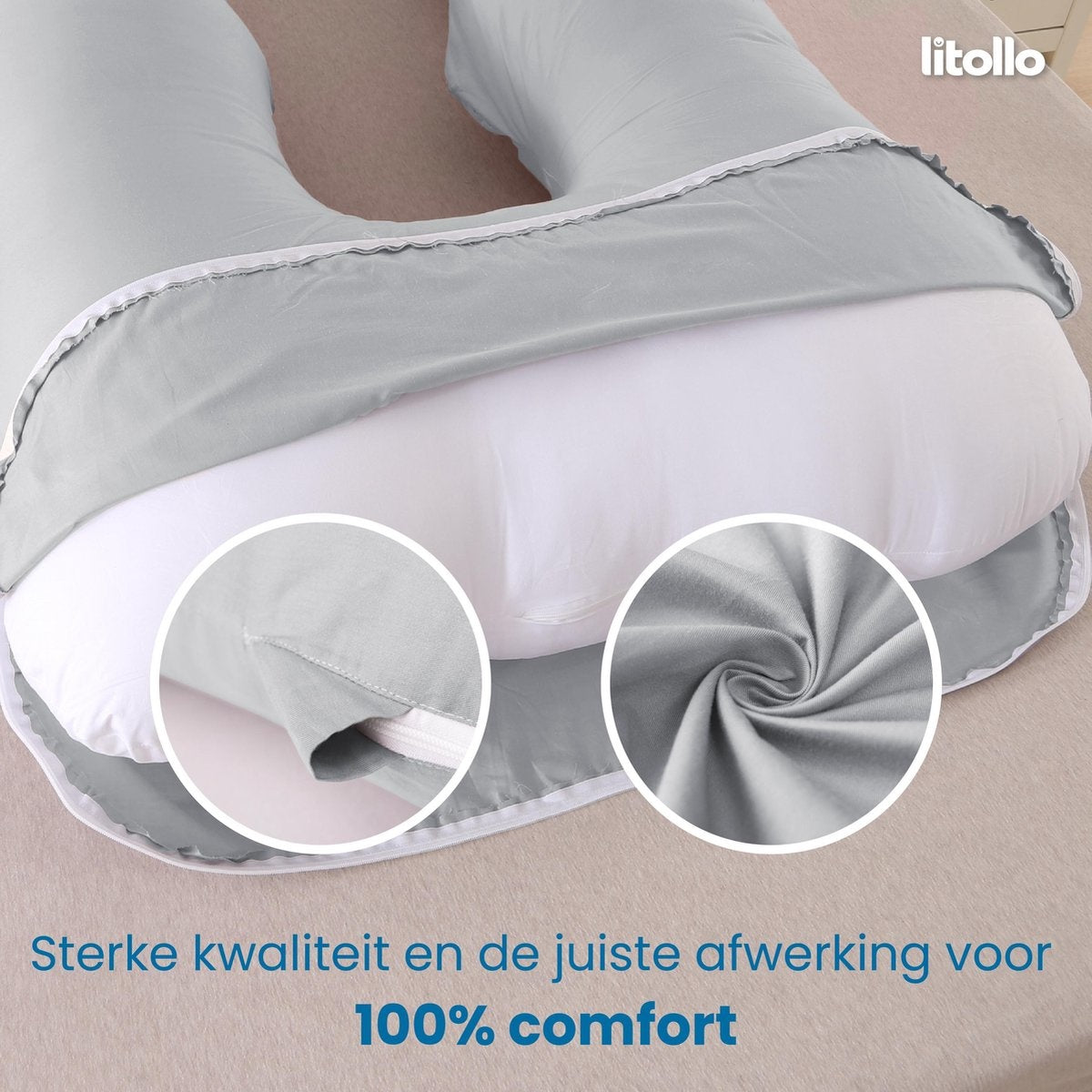 Litollo® Coussin de grossesse XXL - Coussin d'allaitement - Coussin corporel - Oreiller corporel - 280cm - Gris - Avec housse supplémentaire amovible gratuite (d'une valeur de 29,95 €)