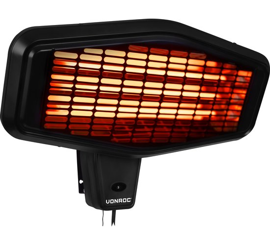 Chauffage de terrasse atmosphérique - VONROC - Amiata 2200W - Lampe infrarouge puissante - 3 niveaux de chaleur - Pour montage mural - noir
