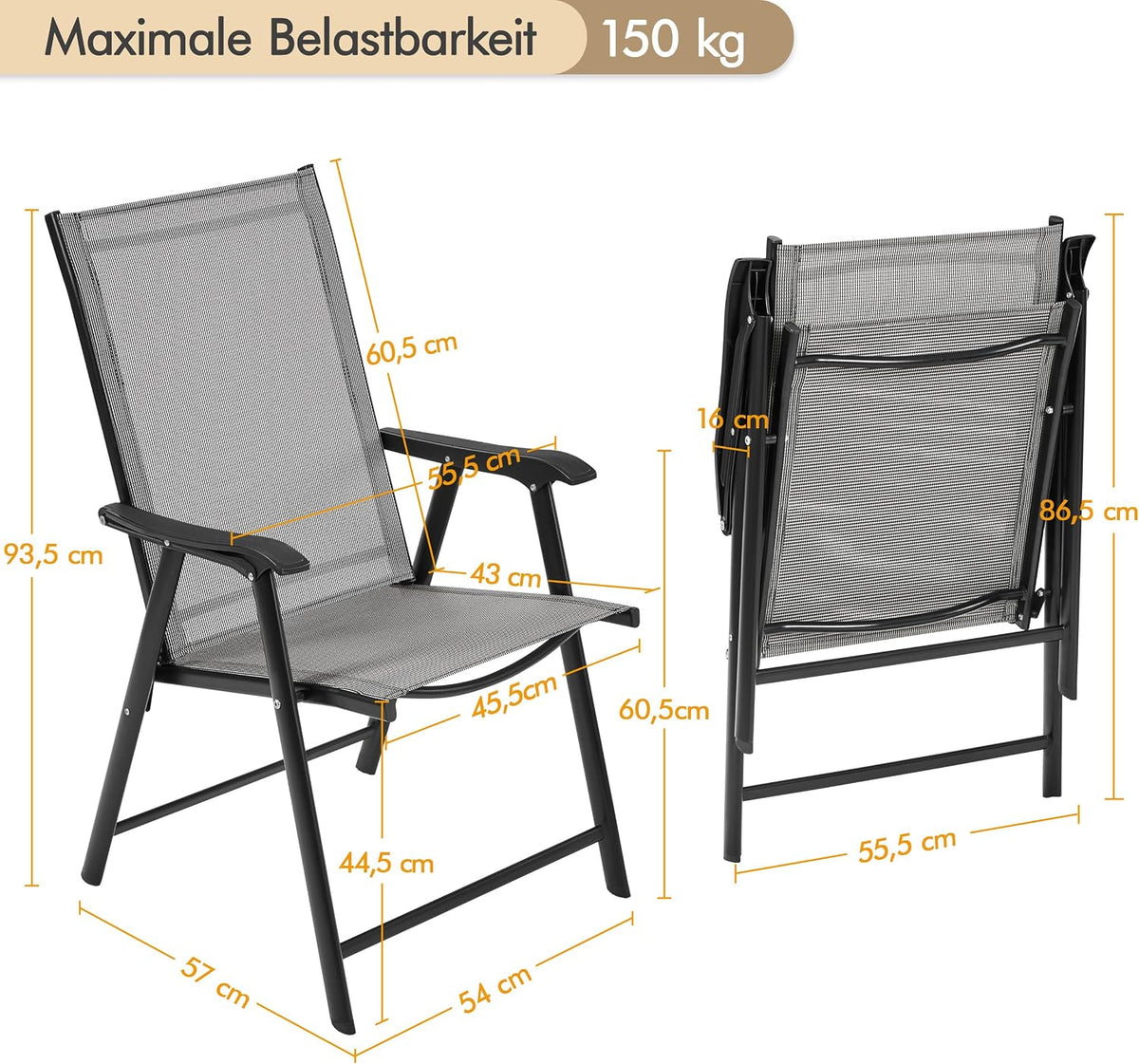 Yaheetech Lot de 2 chaises de jardin - Chaises pliantes avec dossier et accoudoirs - Marron - 54 x 57 x 93,5 cm - Capacité de charge maximale : 150 kg