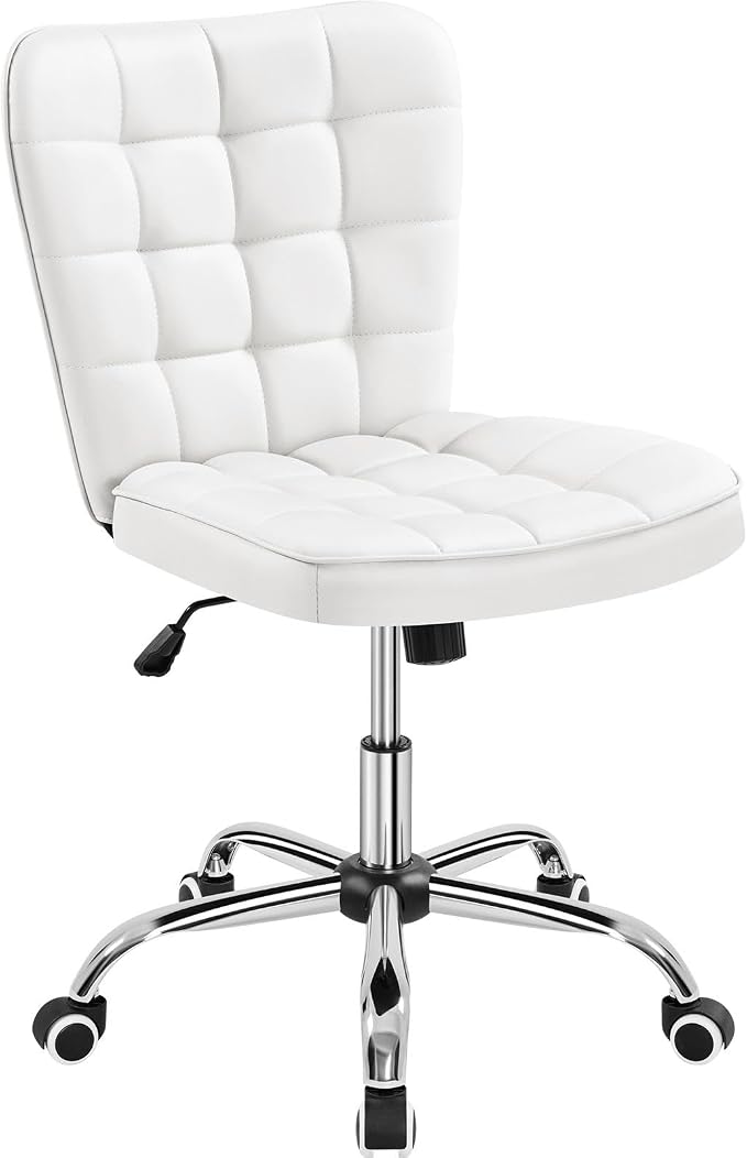 Chaise de bureau Yaheetech – Simili cuir blanc – Réglable en hauteur – 63 x 54,5 x 94 cm