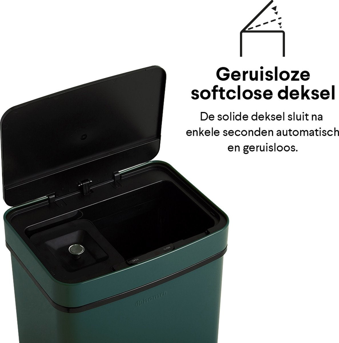 Homra NEXO Prullenbak Afvalscheiding 3 vakken - 72 Liter (2x12 + 48 L) met infrarood Sensor - Design Trio Afvalemmer RVS - Groen - Afvalscheidingsprullenbak - Keuken Afvalemmer - Petrol Groene Recycle Afvalbak - Hygiënisch - Kantoor - Elektrisch