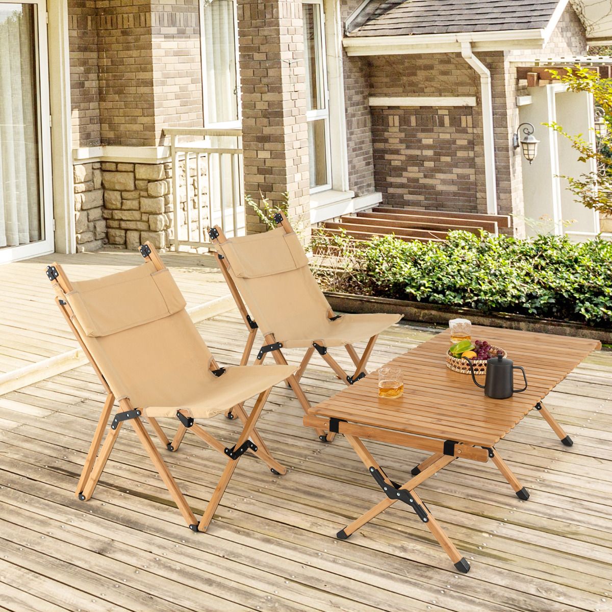 Chaise de camping pliable Coast - Structure en bambou - Dossier réglable - Sac de transport inclus - Couleur naturelle