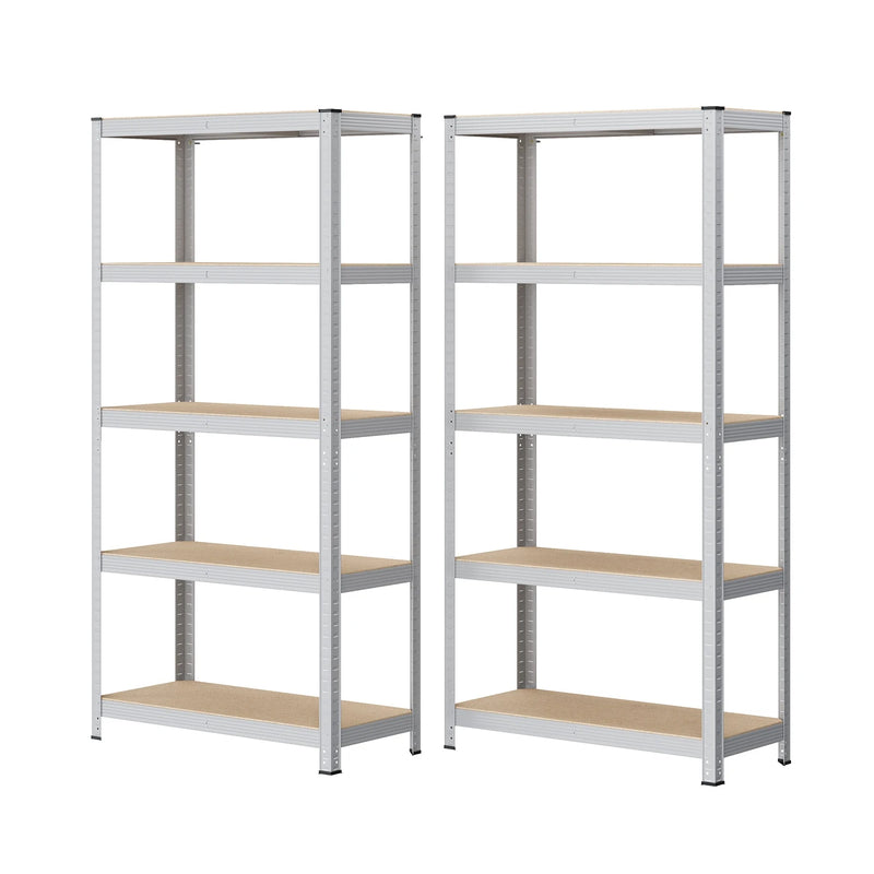 Ensemble de rayonnages Ochama, lot de 2 - 5 niveaux - 90 x 40 x 180 cm - 175 kg par étagère - Acier et MDF - Argent