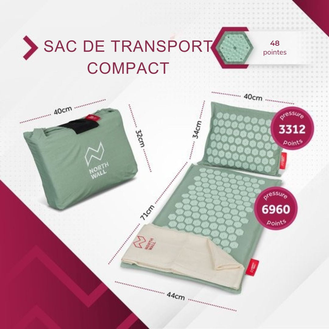 Tapis d'ongles Northwall avec oreiller et sac de transport - Lit pour les ongles - Acupuncture - Méditation - Massage Shakti - Vert