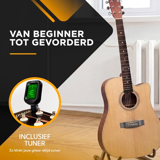 Guitare acoustique Finesse Premium - avec cours vidéo - 4/4 41" - Épicéa massif - Guitare western - Guitare pour enfants et adultes - Naturel