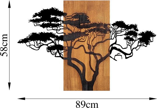 Asir - Accessoire mural décoratif en bois - Noyer & Noir - 90 x 58 cm