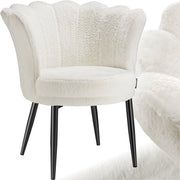 tectake® Fauteuil Stella - Fauteuil avec accoudoir - Chaise de salle à manger confortable - Chaise de cuisine - Rembourrage épais - Pour le salon et la salle à manger - Avec revêtement en fausse fourrure - crème/noir