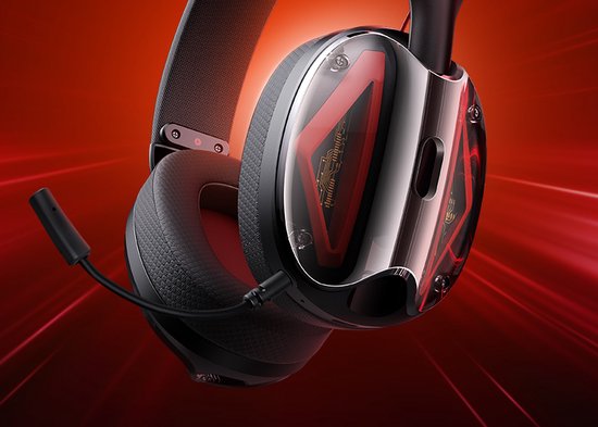 Picun G1 - Casque de jeu sans fil 2,4 GHz - Casque supra-auriculaire - Avec microphone - PC/PS4/PS5/Nintendo Switch - Noir rouge