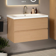 Meuble de salle de bains Mirlux en chêne clair 80 cm - Lavabo blanc - Ensemble de meubles de salle de bains - Meuble sous-lavabo en chêne clair