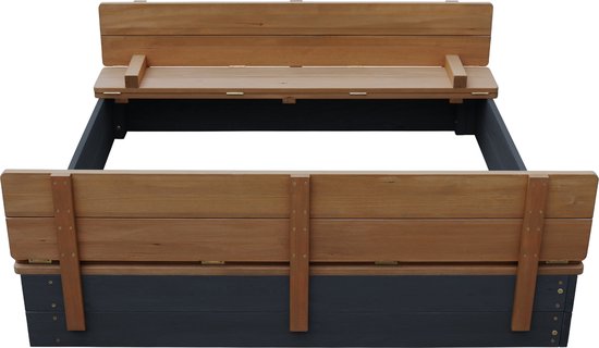 AXI Ella XL Bac à sable en bois anthracite/marron- Avec bancs et couvercle - Bois certifié FSC - 120x120x20cm - Bac à sable pour enfants