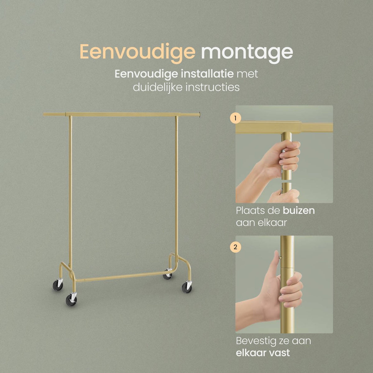 O'DADDY® Porte-vêtements sur roulettes - Capacité jusqu'à 130 kg - acier inoxydable - 45 x 150 x 162,8 cm - Or