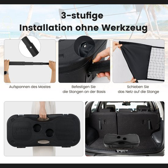 COSTWAY Support de filet de badminton, jeu de navette portable avec raquettes, 2 navettes, filet et boîte de rangement, set complet de badminton pour badminton/tennis et volley-ball pour l'intérieur et l'extérieur