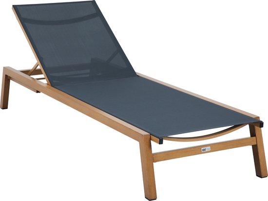 Chaise longue AXI Logan aspect bois/anthracite – Structure en aluminium thermolaqué – Dossier à 5 positions – Assise en Textileen – 193 x 70 cm