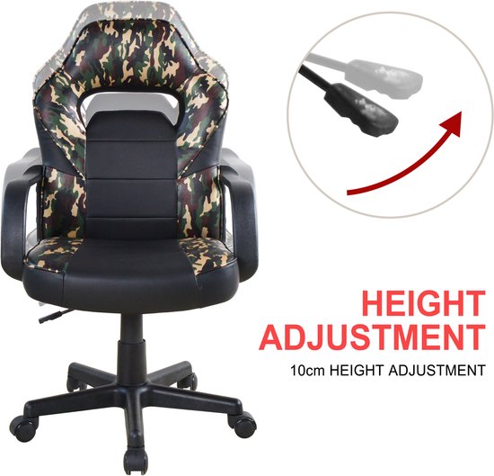 Chaise de jeu Thomas junior - chaise de bureau - réglable en hauteur - camouflage