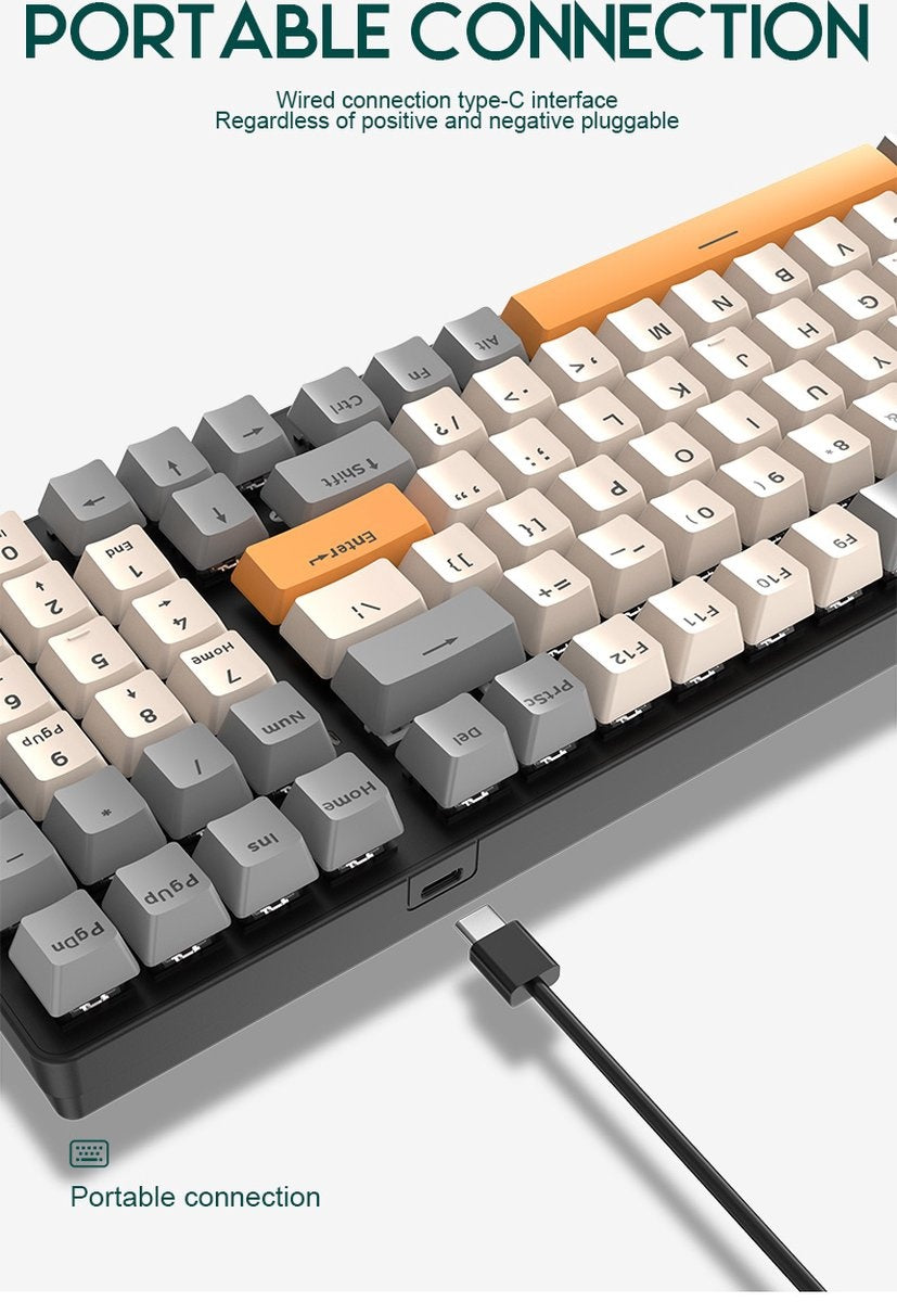 "Clavier de jeu mécanique Fuegobird K3 - 100 touches - Switch rouge - QWERTY - Rétroéclairage RGB - Gris/Orange"