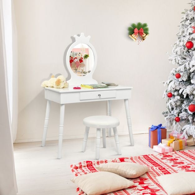 Coast Table de maquillage pour enfants - Avec tiroir - Tabouret inclus - Blanc