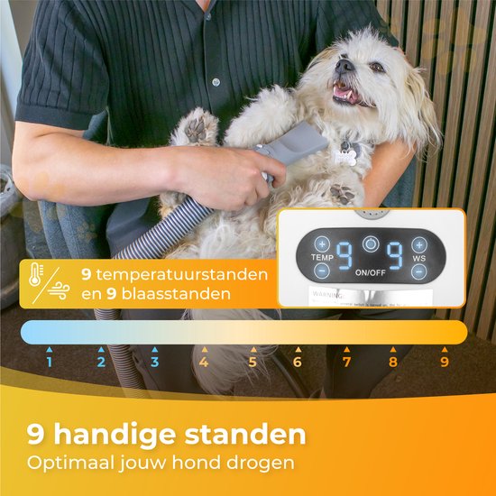 Nuvance - Sèche-cheveux pour chien - Soufflerie d'eau pour chien - 2100W - avec 3 accessoires - Sèche-cheveux pour chien - Soufflerie d'eau pour chien - Puissance réglable - Fourneau pour chien - Blanc