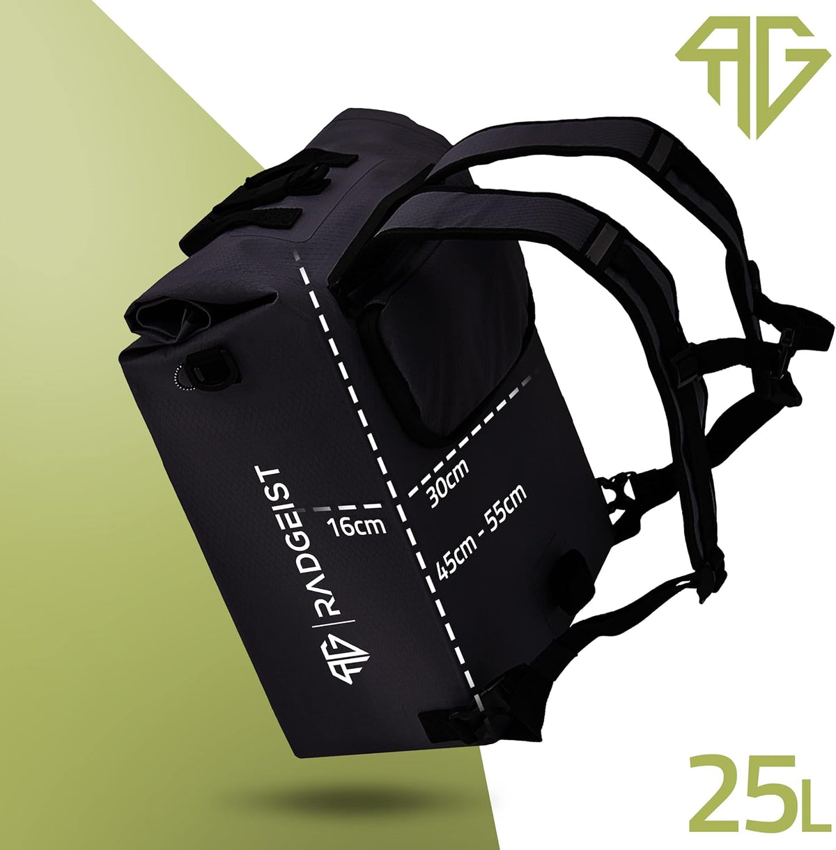 Sac de vélo Radgeist 3-en-1 pour porte-bagages - 25 litres - Imperméable - Avec compartiment pour ordinateur portable - Noir