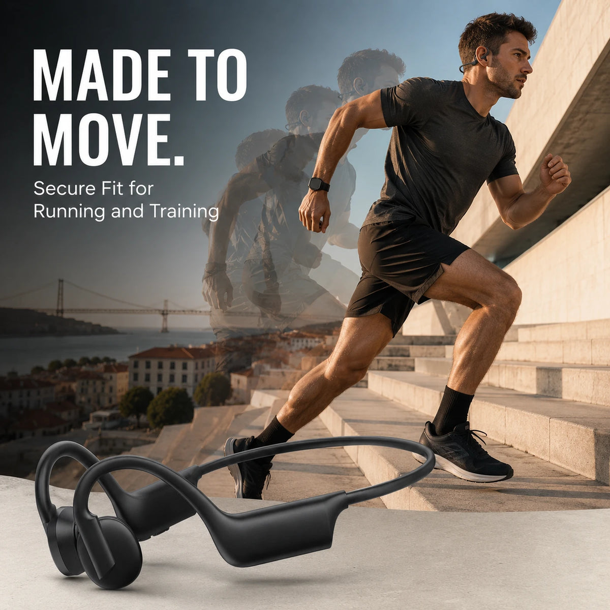 Écouteurs à conduction osseuse Verbex K08 - Bluetooth - Ouïes ouvertes - Noir - Sport - Appels mains libres
