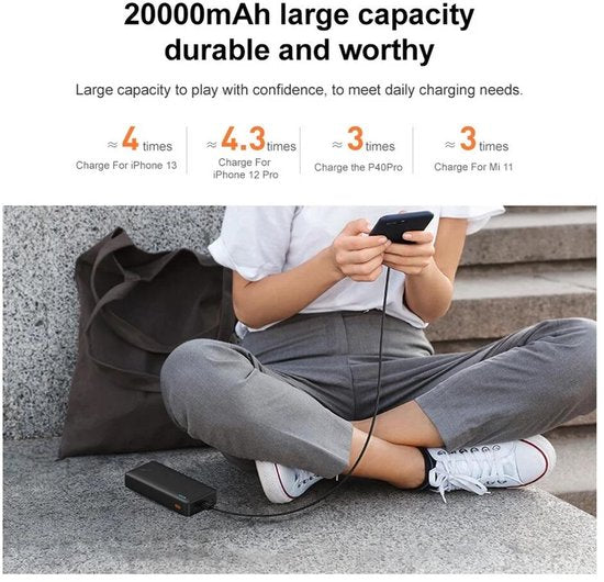 Baseus Airpow - Batterie externe - 20 W - 20 000 mAh - Câble USB-A et USB-C
